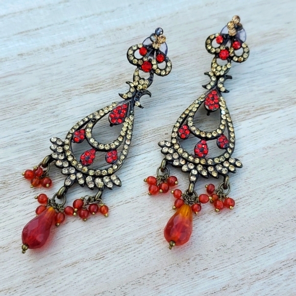 Chandelier pierced Earrings Multicolor rhinestones Cabaret Showstopping Theatre - Picture 2 of 7